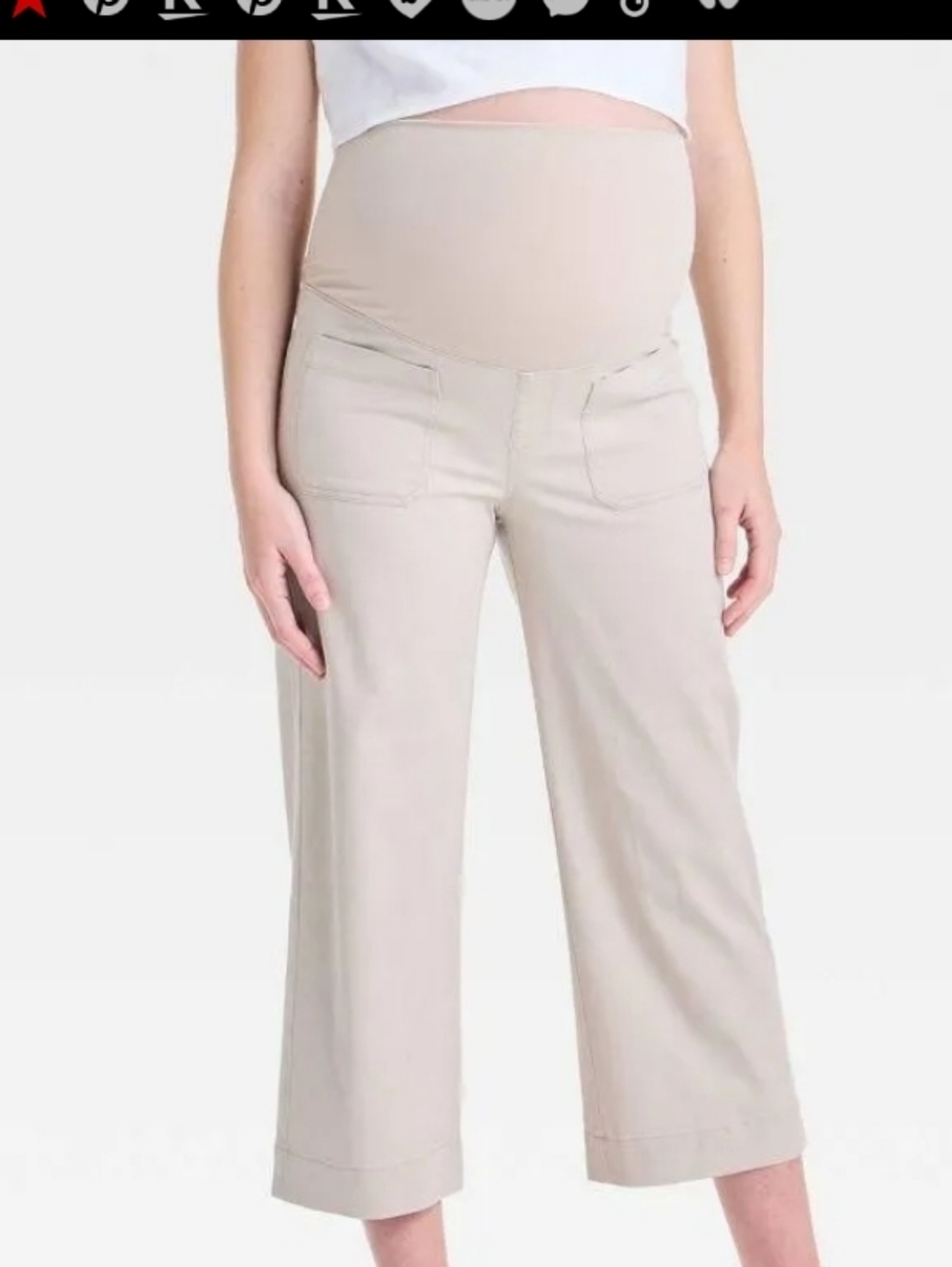 Isabel Maternity By Ingrid & Isabel Wide-Leg Cropped Pants in Light Beige